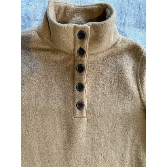 J. Crew Fleece Pullover Women XXS Tan Sherpa Button Front Tunic Jacket Lagenlook - Picture 2 of 7